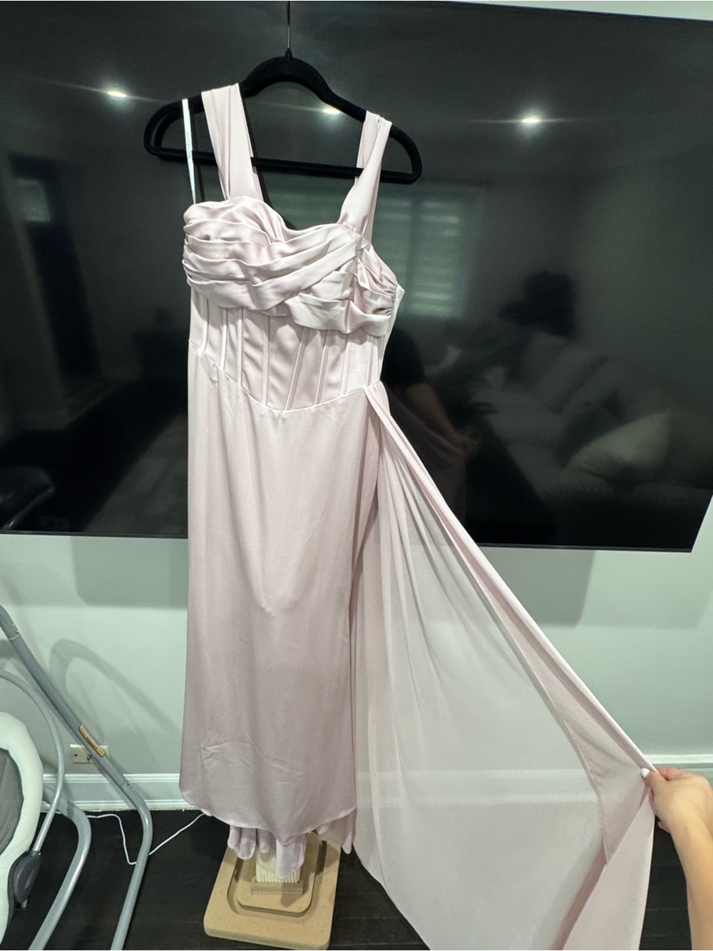 Dollhouse Pale Pink One-Shoulder Draped Evening Gown